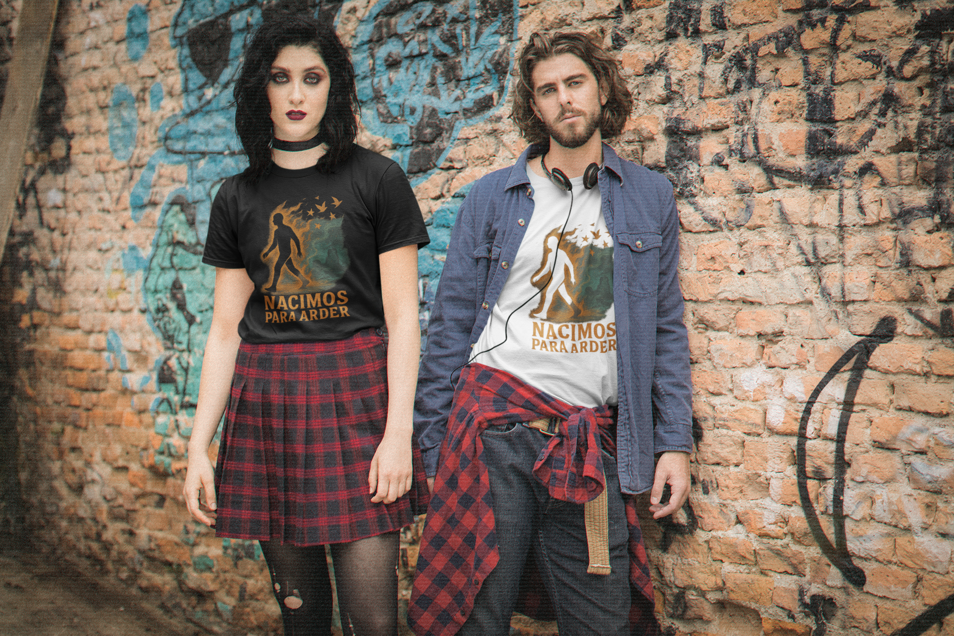 Camiseta Unisex "Nacimos Para Arder" - Silueta Humana Estilo Simbolico y Vintage
