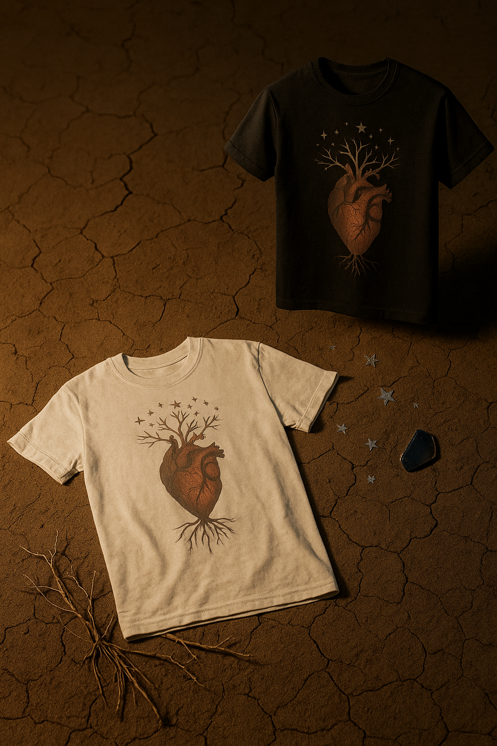Camiseta  - Corazón con Raíces y Estrellas | Diseño Grunge Simbólico