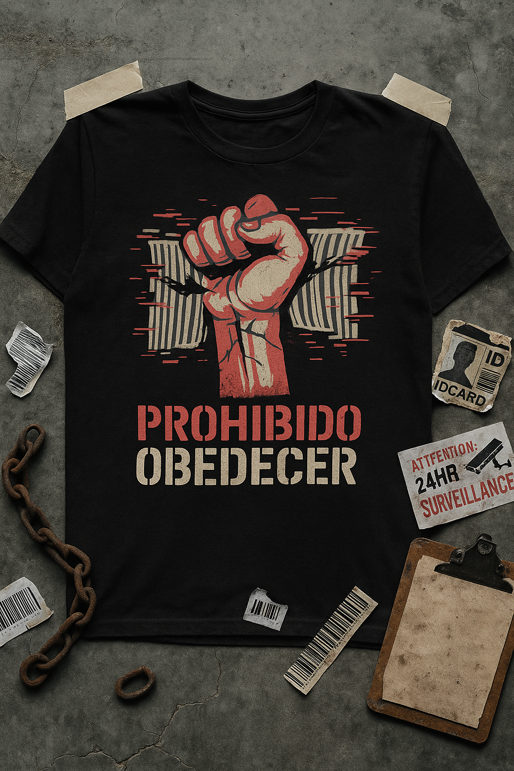 Camiseta  — Barras Rotas y Mano Humana | Diseño Glitch Rebelde