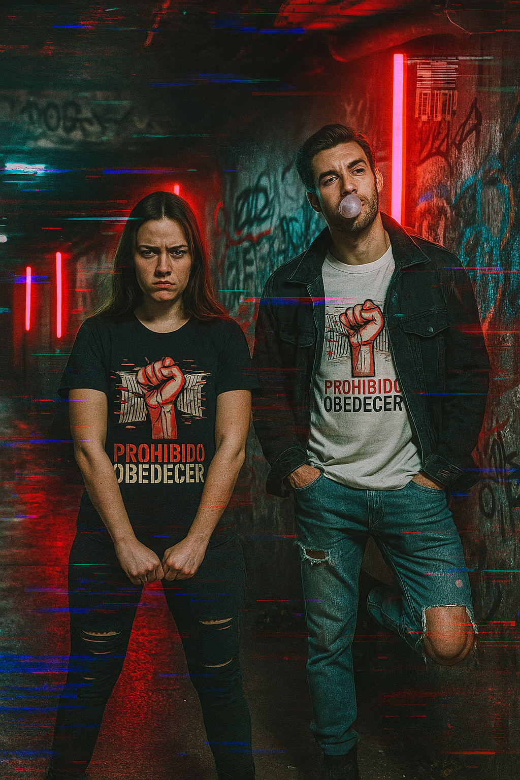 Camiseta  — Barras Rotas y Mano Humana | Diseño Glitch Rebelde