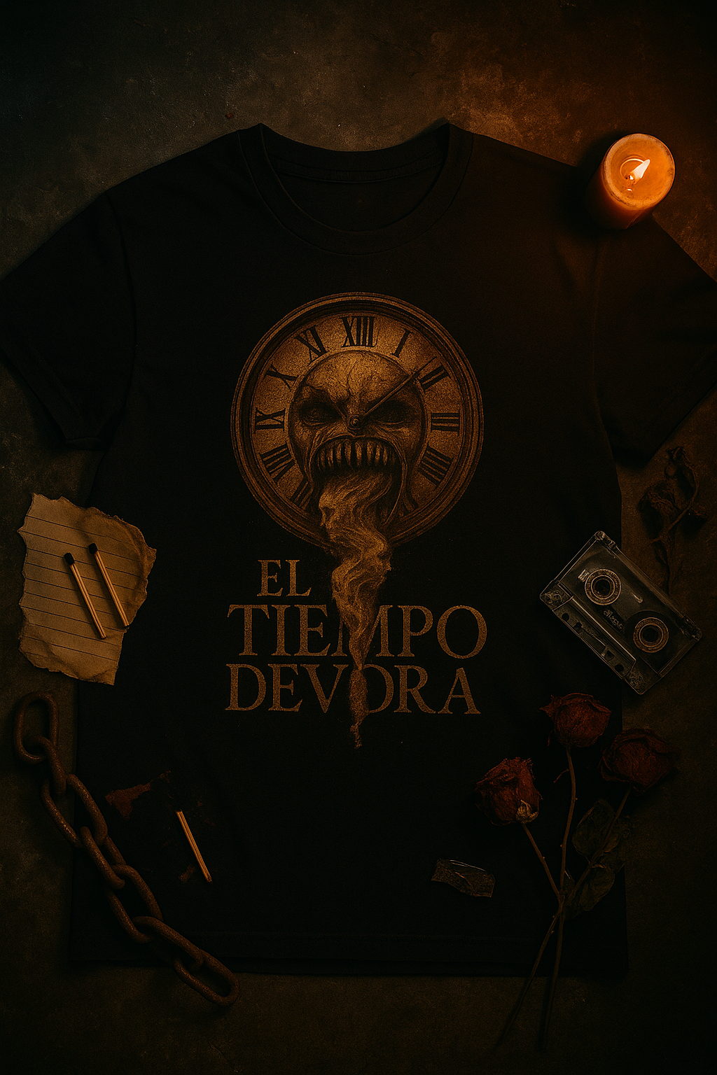 Camiseta Unisex "El Tiempo Devora" - Reloj Monstruoso y Almas