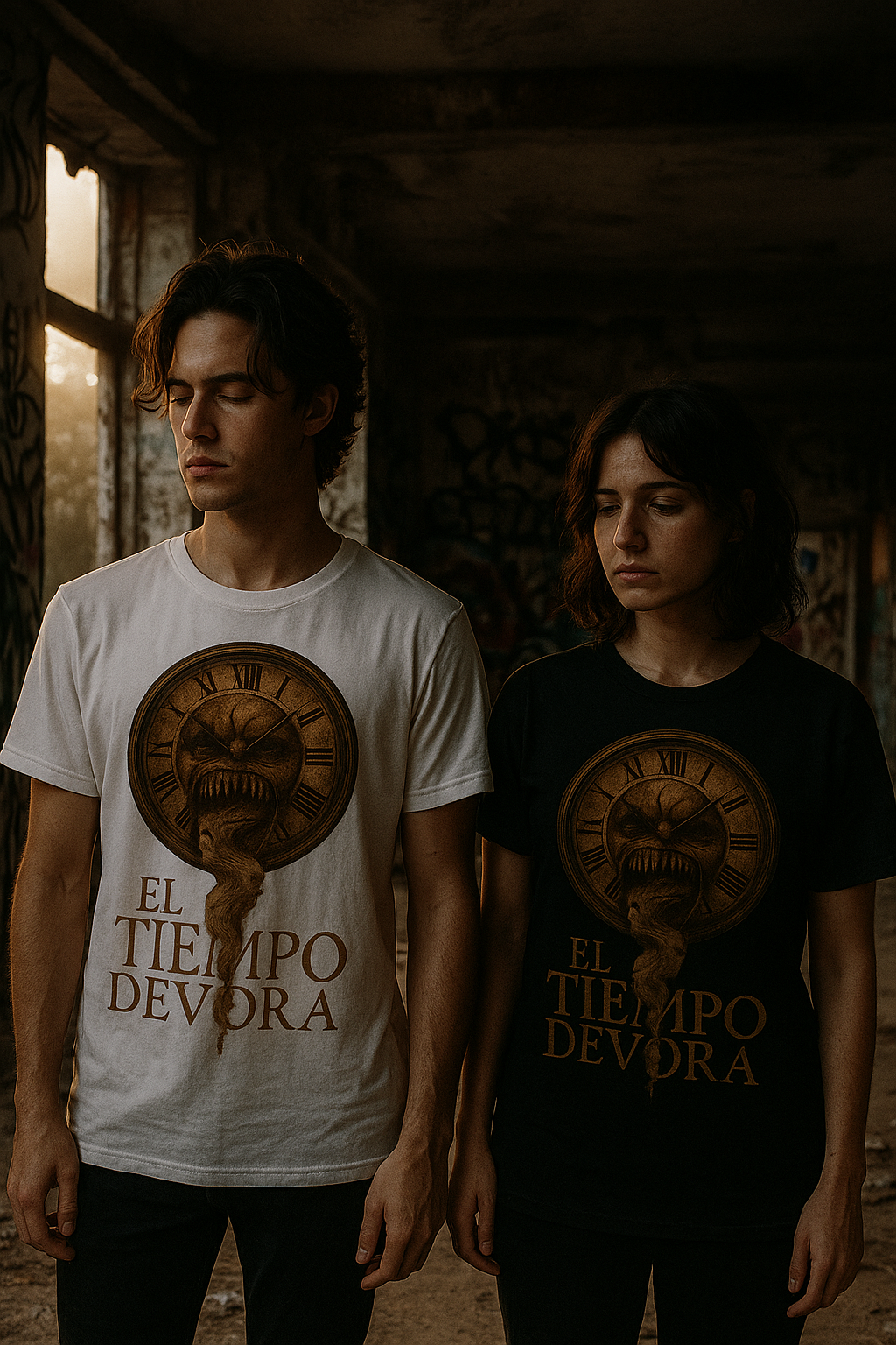 Camiseta Unisex "El Tiempo Devora" - Reloj Monstruoso y Almas